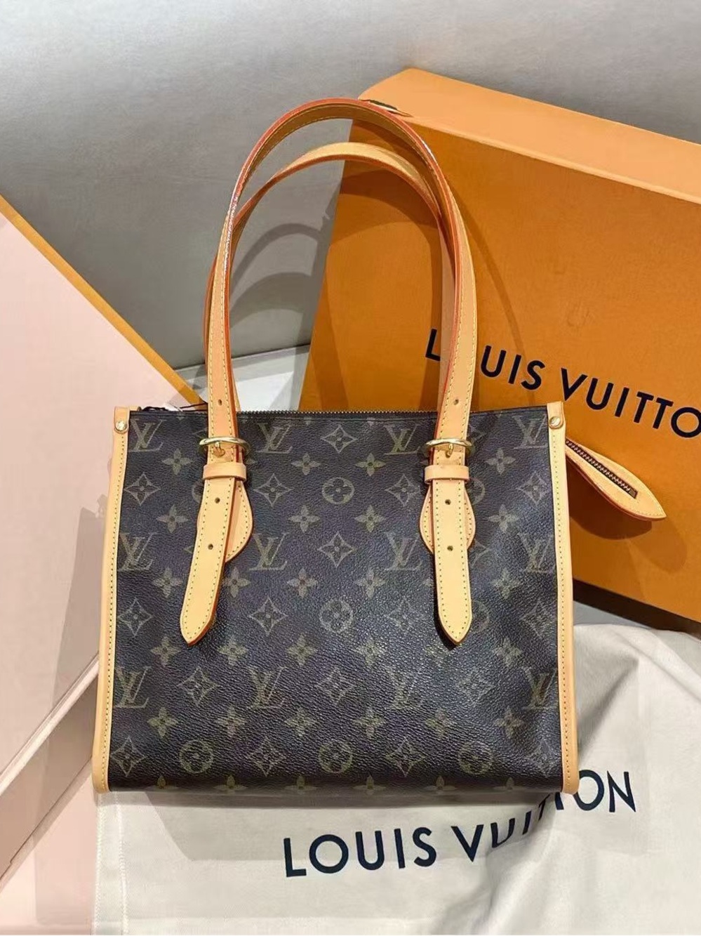 Louis Vuitton Monogram Canvas Shoulder Bag in Brown with Natural Vachetta Trim